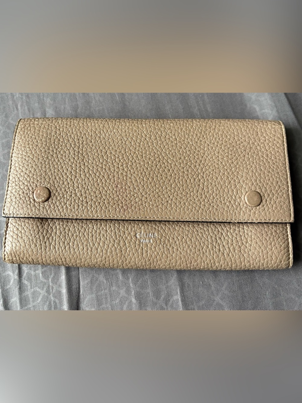 Celine Pebbled Leather Clutch in Taupe Beige